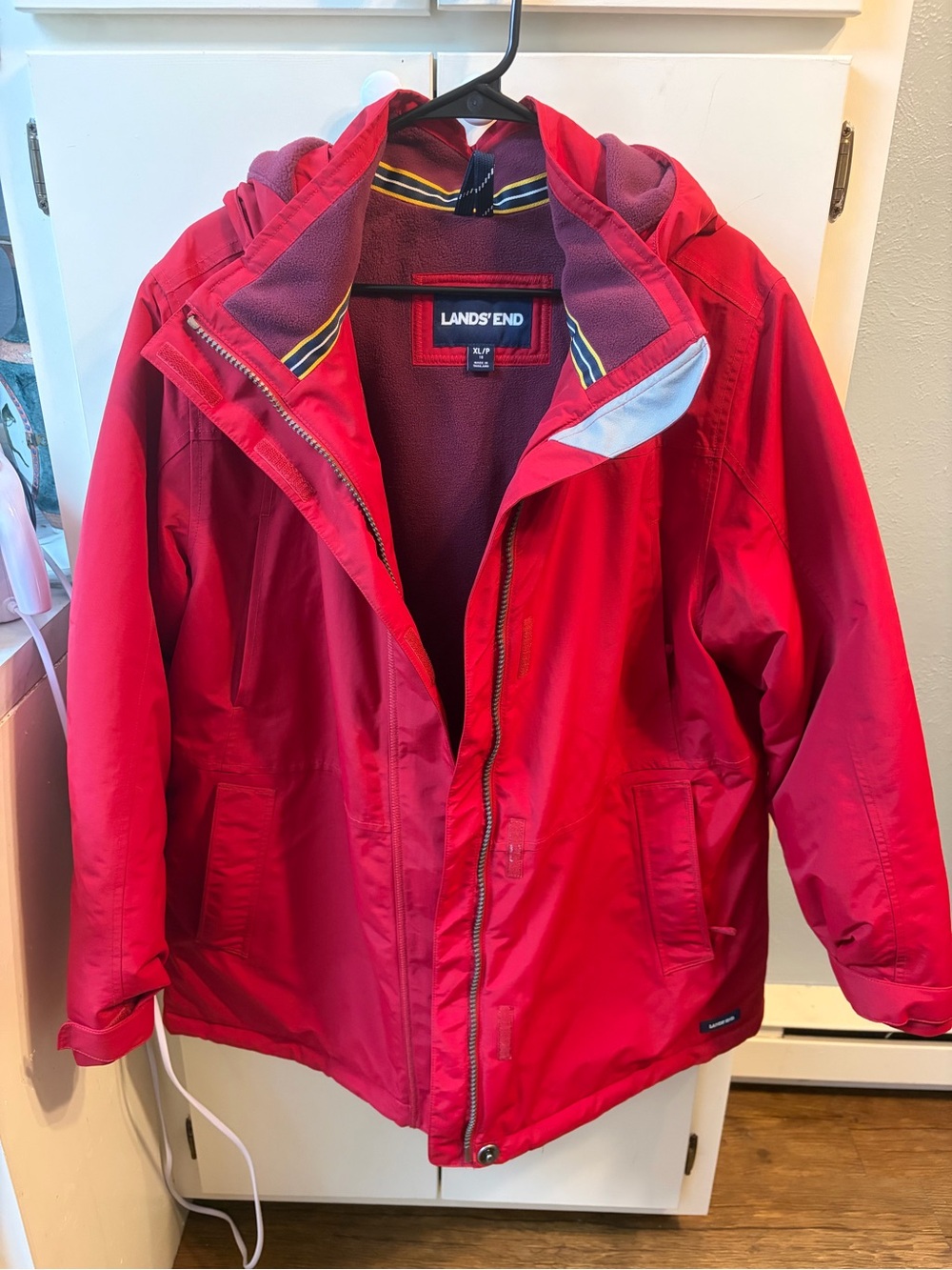 Lands' End Squall Winter weight Red Waterproof Jacket with removable Hood
